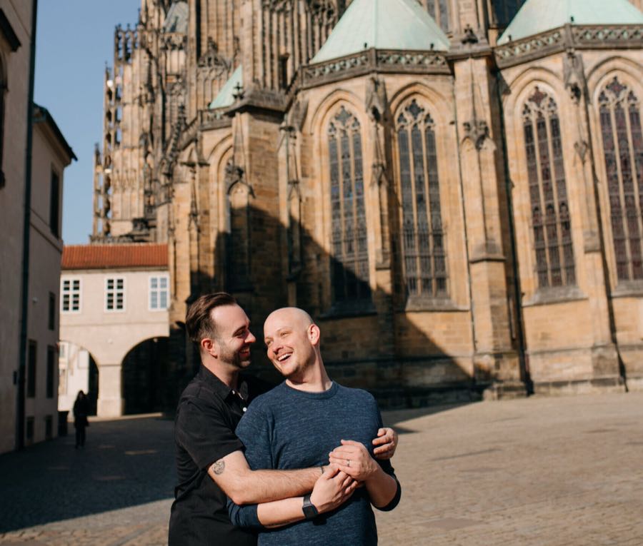 Aaron and his husband in Prague